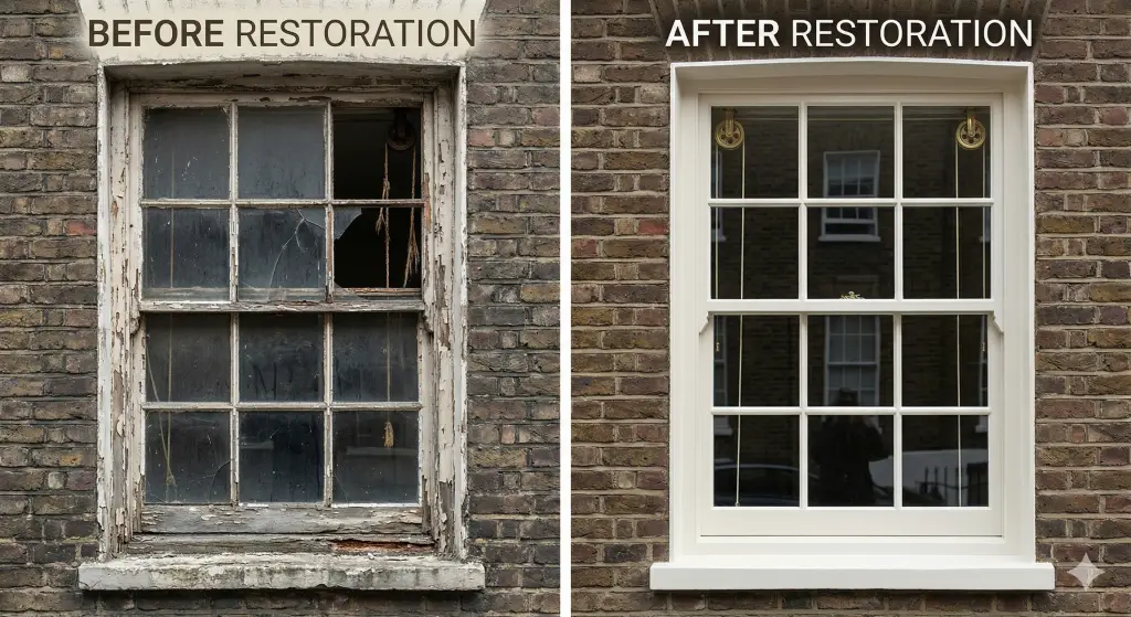 Sash Window Restoration before and after