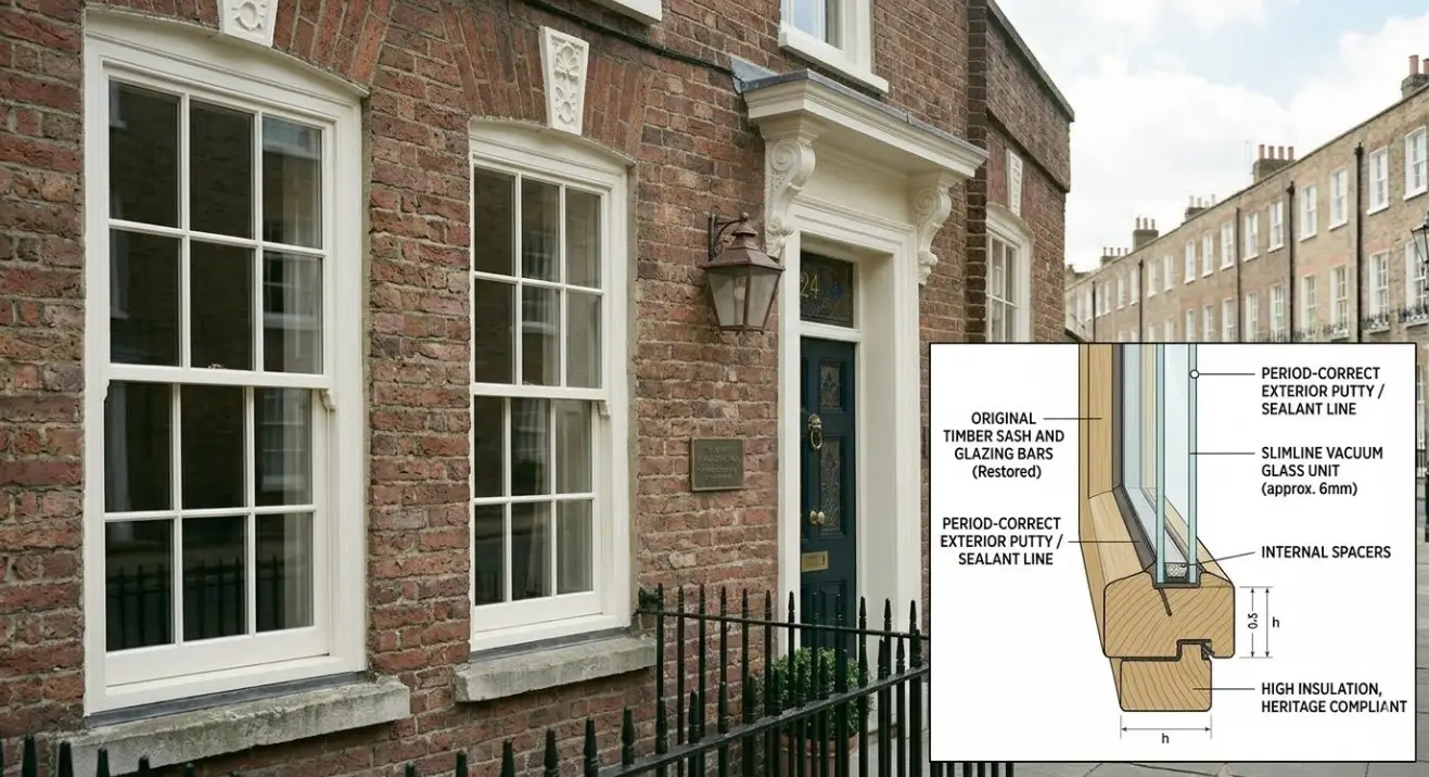 Slimline vacuum glass installed in a heritage sash window