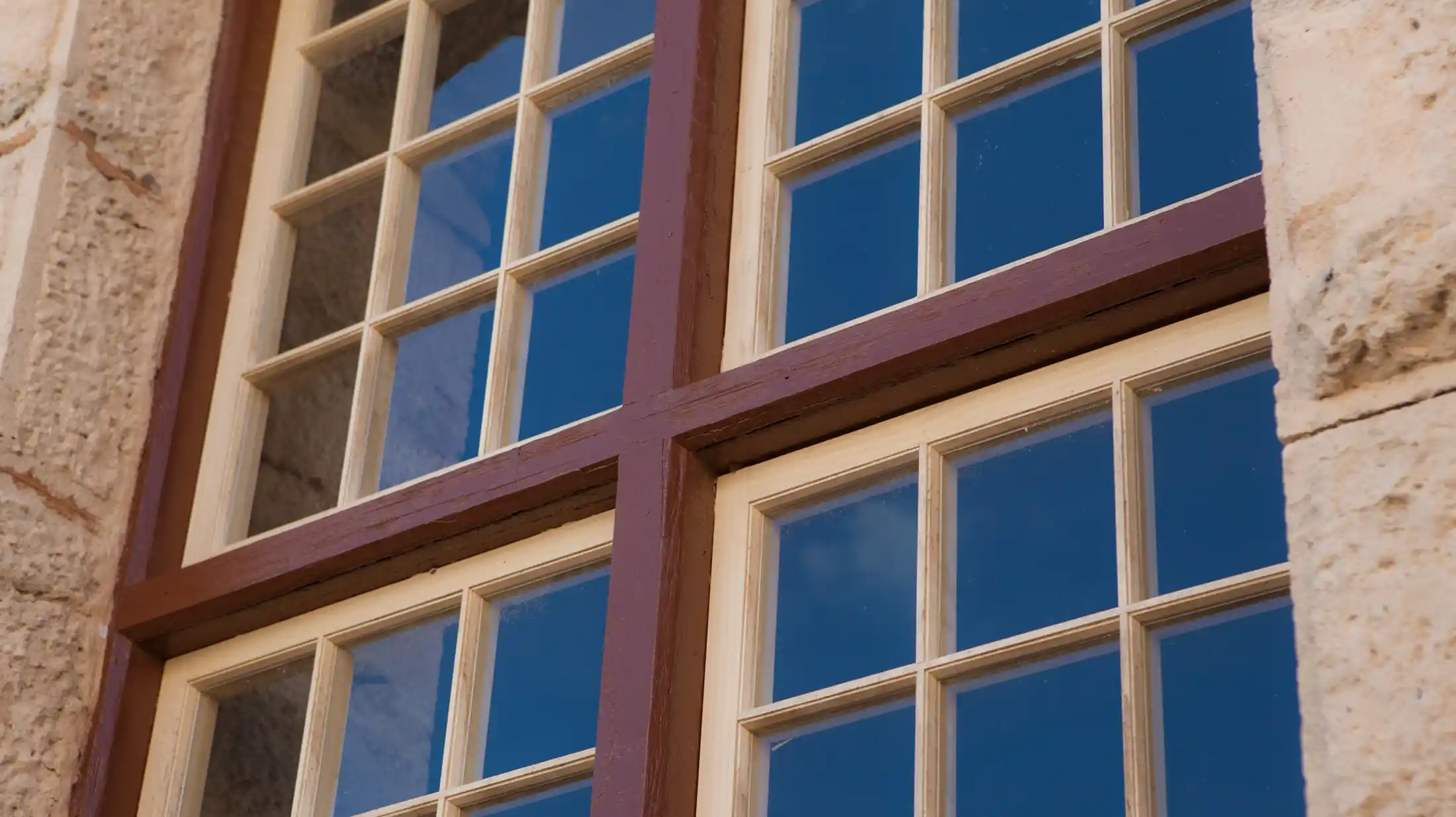 Close-up of Accoya Georgian glazing bar window frames