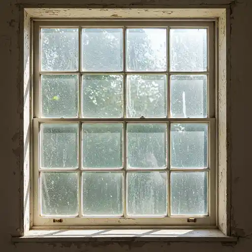 An aged original timber sash window on a London period property before assessment for repair